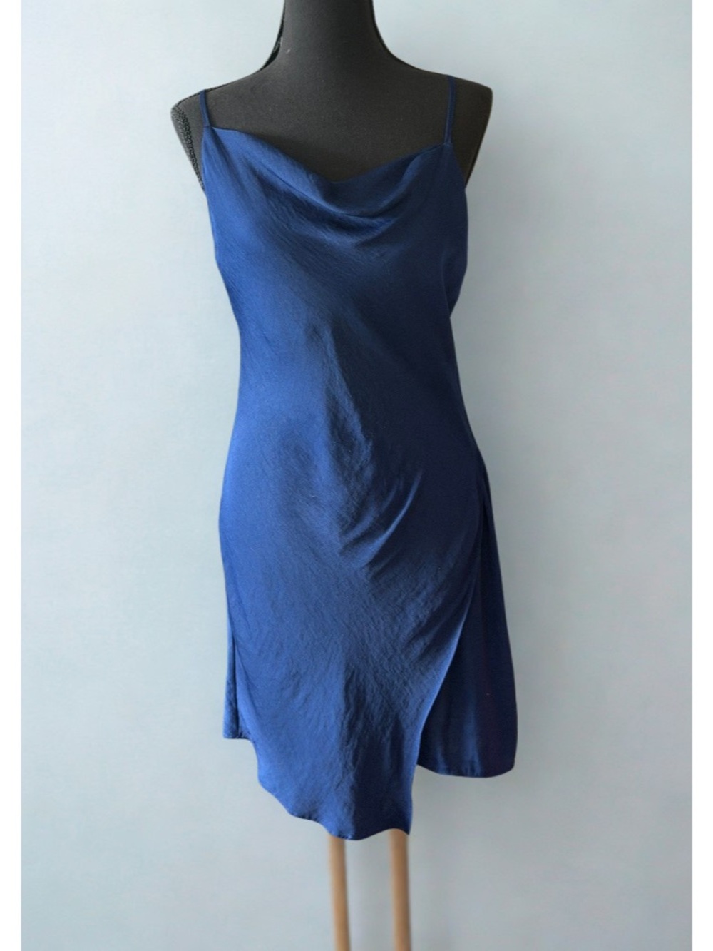 Naked Zebra Navy Blue Cowl Neck Slip Mini Dress